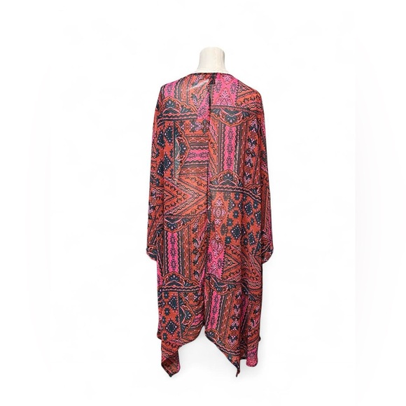 Torrid Boho Tribal Kimono Duster Pink Rust Print Size 5 (5x) - Picture 8 of 12
